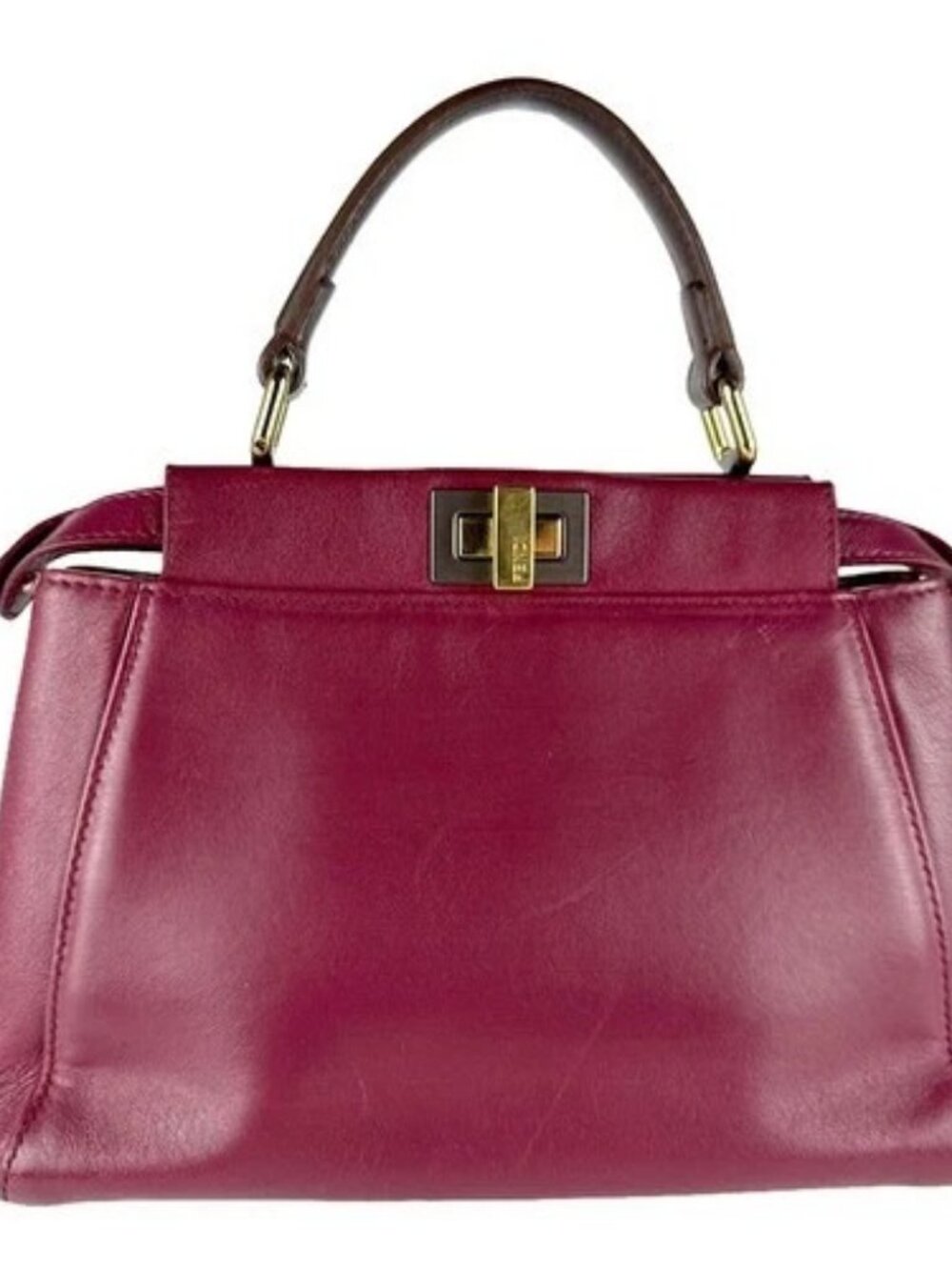 Auth FENDI Peekaboo Mini Handbag Shoulder Bag Bordeaux/Brown Leather - z8424